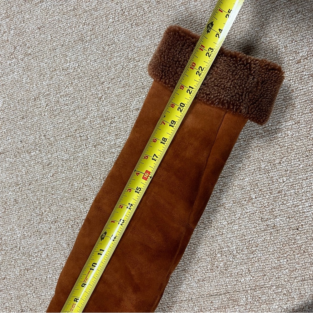 Women’s Brown Tan Suede Shearling Jacket XS/S Real Sheepskin Sherpa Fur Warm - Picture 12 of 16